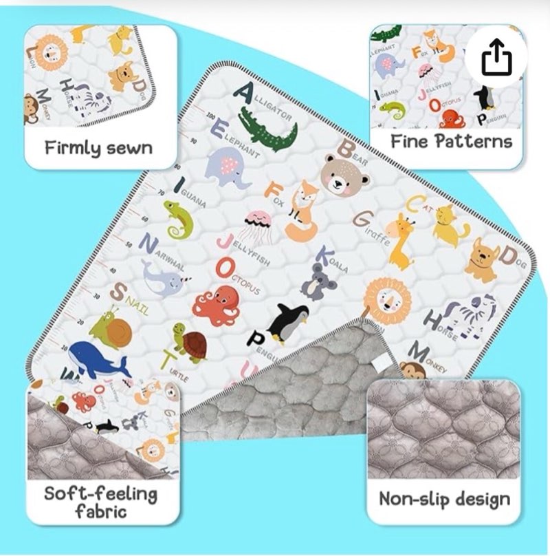  baby play mat?thick soft 50" x 50" playpen mat, non-slip and machine washable baby play mats for floor?crawling mat for babies, toddlers & infants to play and learn (animal alphabet-a)