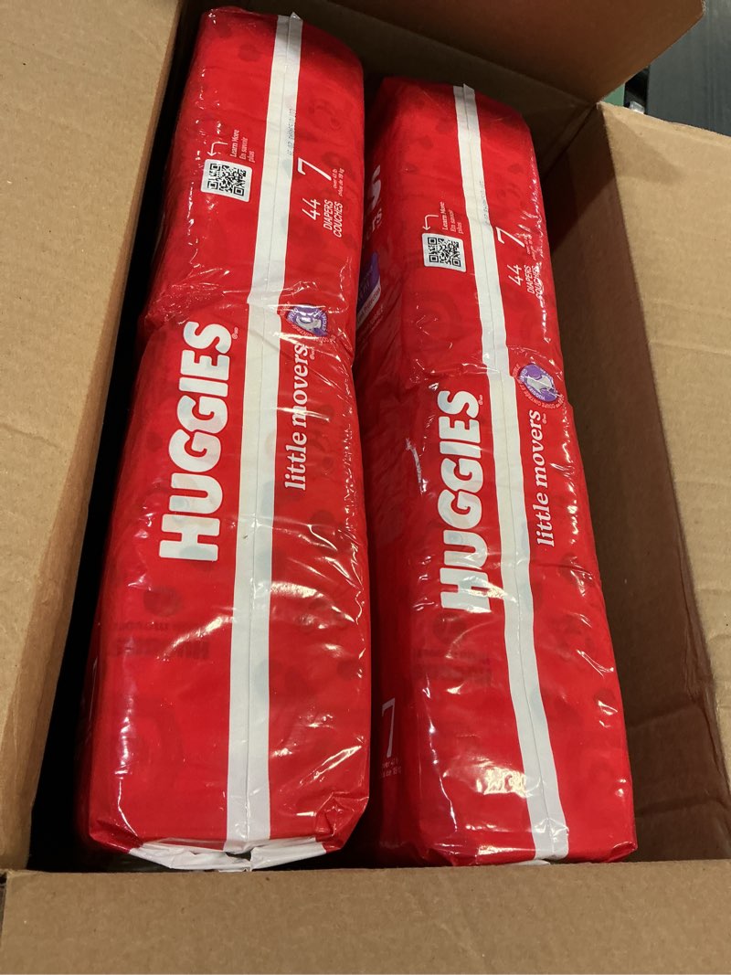 Condition photo showing New/Like New for Huggies Size 7 Diapers, Little Movers Baby Diapers, Size 7 (41+ lbs), 88 Count (2 Packs of 44), Packaging May Vary Size 7 88