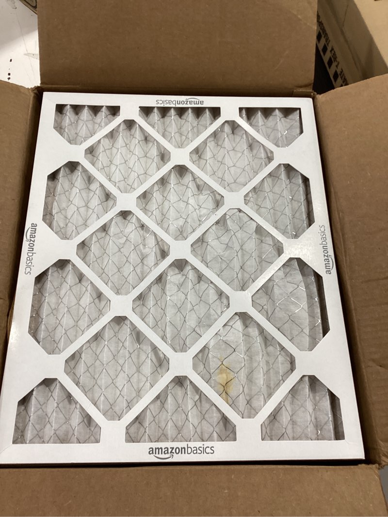 Condition photo showing As Is for amazon basics 16x20x1 air filter 6-pack, merv 8 ac furnace filters, allergy control, removes dust, lint and pollen, electrostatic (actual size: 15.75" x 19.75" x 0.75")