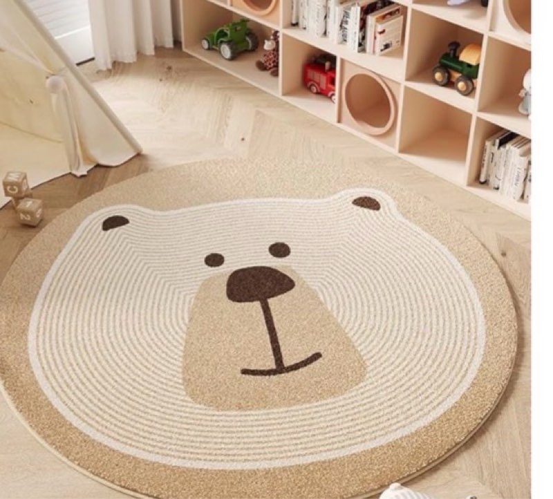 poowe round kids play mat baby nursery rug round educational alphabet soft area rug non slip for children toddlers bedroom (round 31.5", brown bear)