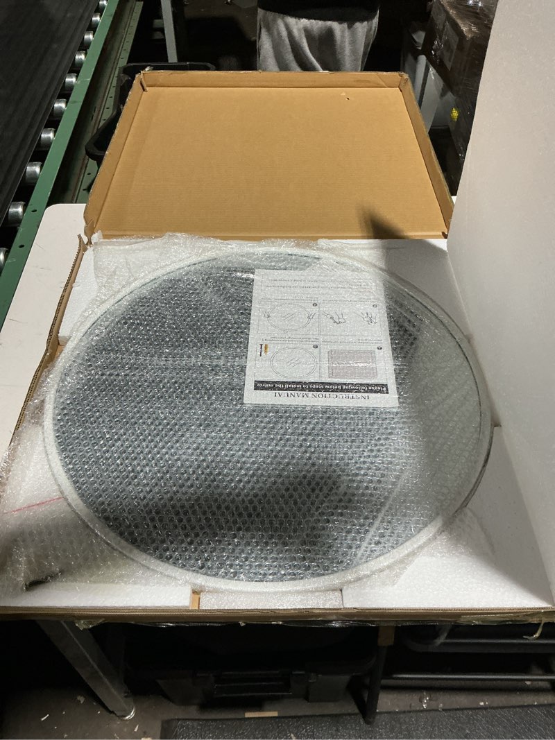 Condition photo showing New/Like New for 24”Round Mirror, White Large Circle Metal Frame Wall Mirror for Bathroom, Entryway, Living Room,Vanity 24"L x 24"W White