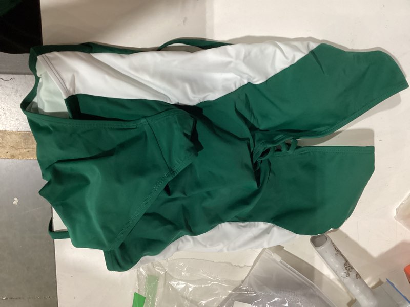 Condition photo showing Good Condition for suuksess womens one piece tummy control swimsuit crisscross back bathing suits x-large green white