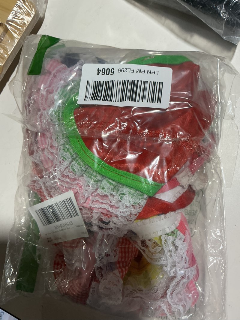 Condition photo showing As Is for 9pcs chicken saddles for hens, waterproof chicken aprons with elastic straps, chicken feather protective jackets, poultry protectors, wing back protectors, hen feather fixing supplies