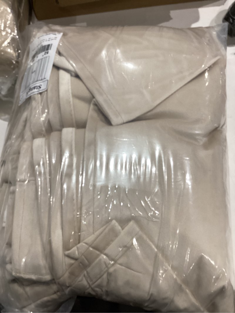 Condition photo showing Good Condition for stangh beige velvet curtains 96 inches long back tab room darkening privacy protect window treatment thick sliding door drapes for living room/bedroom, w52 x l96, 2 panels 52"w x 96"l (pack of 2) beige series - beige