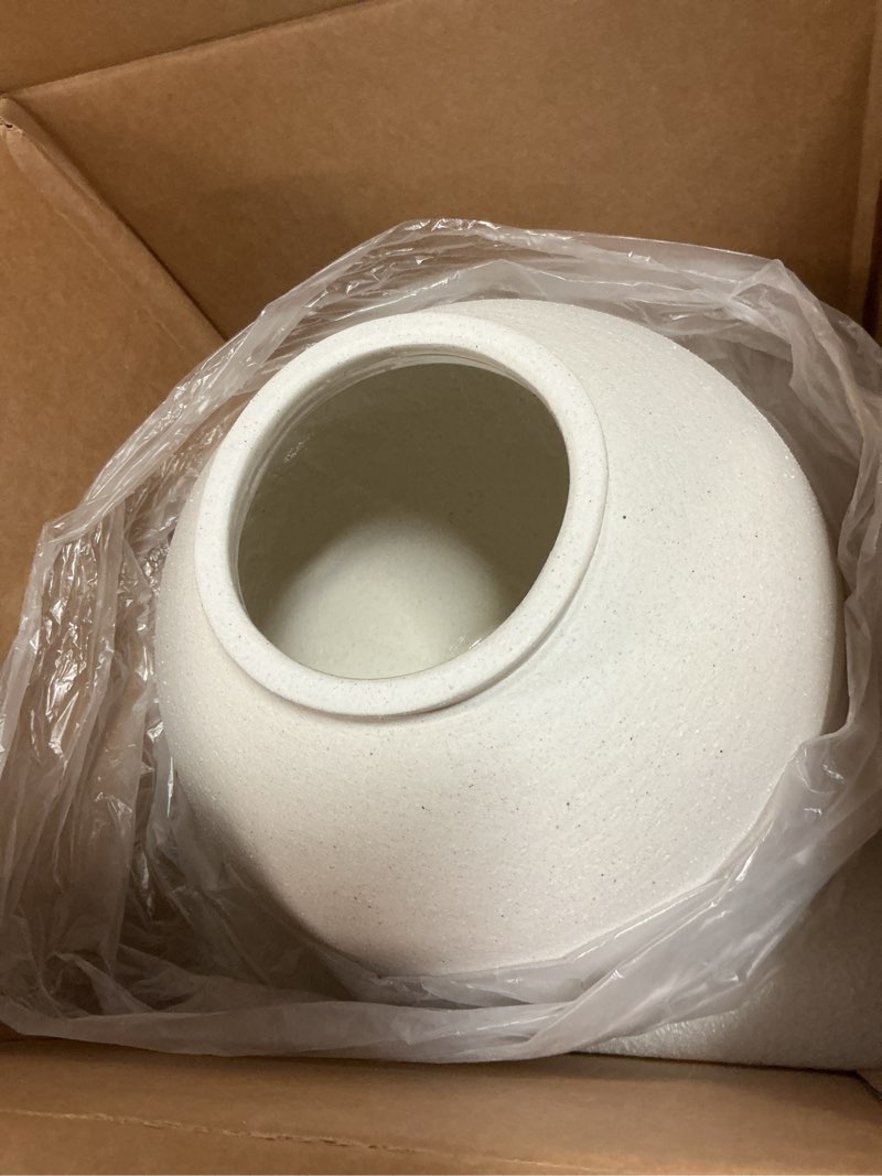 Condition photo showing Good Condition for Ceramic Rustic Vase, 10.8 Inch Farmhouse Minimalist Tall Flower Vase for Table, Living Room, Home Decor, Bathroom, Holiday, Wedding, Set of 1, Sandstone White Sandstone White 10.8 inch