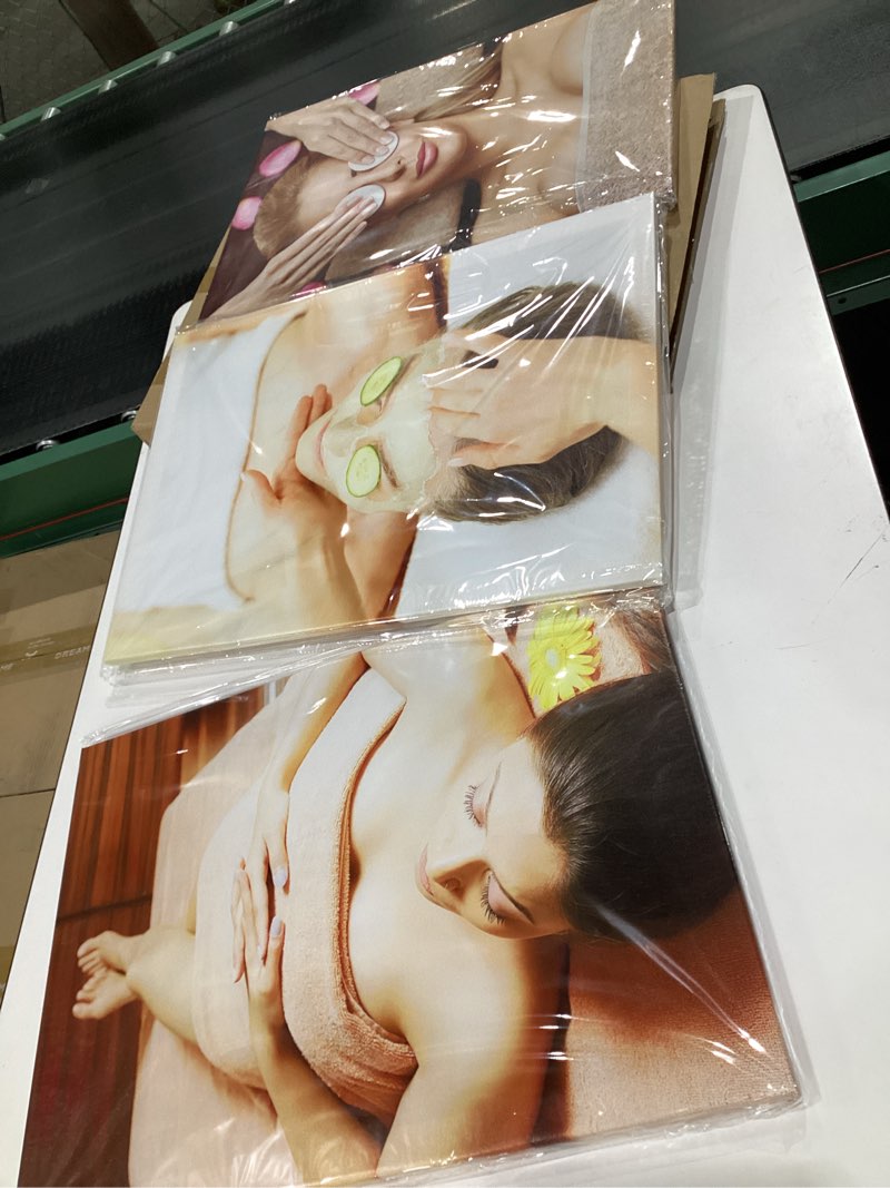 Condition photo showing New/Like New for ARNLRDYA Facial Spa Wall Art Skin Care Wall Decor Facial Massage Canvas Print Skin Care Picture Painting for Beauty Salon Facial Room Decoration Poster with Frame Ready to Hang(48''Wx22''H)