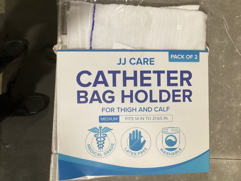 Condition photo showing New/Like New for jj care catheter bag holder (pack of 2), fabric nephrostomy bag holder, washable & reusable foley catheter leg bag, urinary drainage bag cover for men & women - medium size