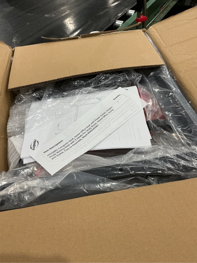 Condition photo showing New/Like New for HOOBRO Computer Desk, Home Office Desk with Power Outlet, Modern Study Writing Desk with 3 Hooks for Study Room, Home Office, Sturdy and Stable, Easy to Assemble, Black BB40UDN01 Black + Black 31.5"W x 15.7"D x 30.3"H