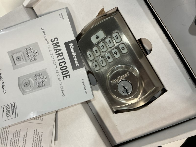 Condition photo showing As Is for kwikset smartcode satin nickel metal electronic deadbolt