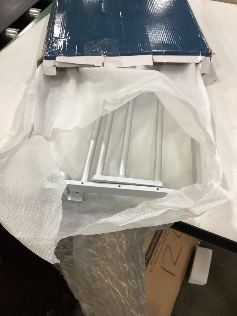 Condition photo showing New/Like New for VOLPONE 24 Inch Towel Rack with Towel Bar Holder Foldable Towel Shelf with Movable Hooks Rustproof Towel Storage Wall Mount for Bathroom Lavatory Silver