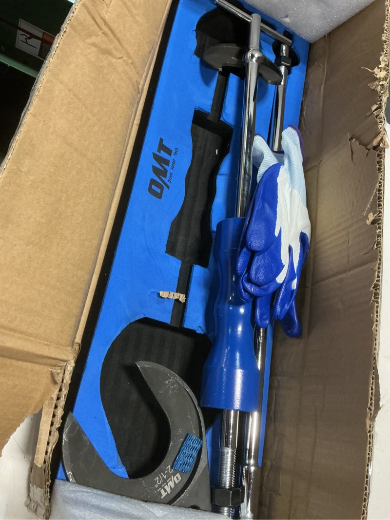 Condition photo showing As Is for orion motor tech cv axle removal tool, 4 pc. axle puller set with 50 & 64 mm cv joint forks heavy-duty slide hammer, cv shaft removal tool for ford taurus mercury sable svt raptor lincoln navigator blue slide hammer 2" & 2.5" cv joint fork