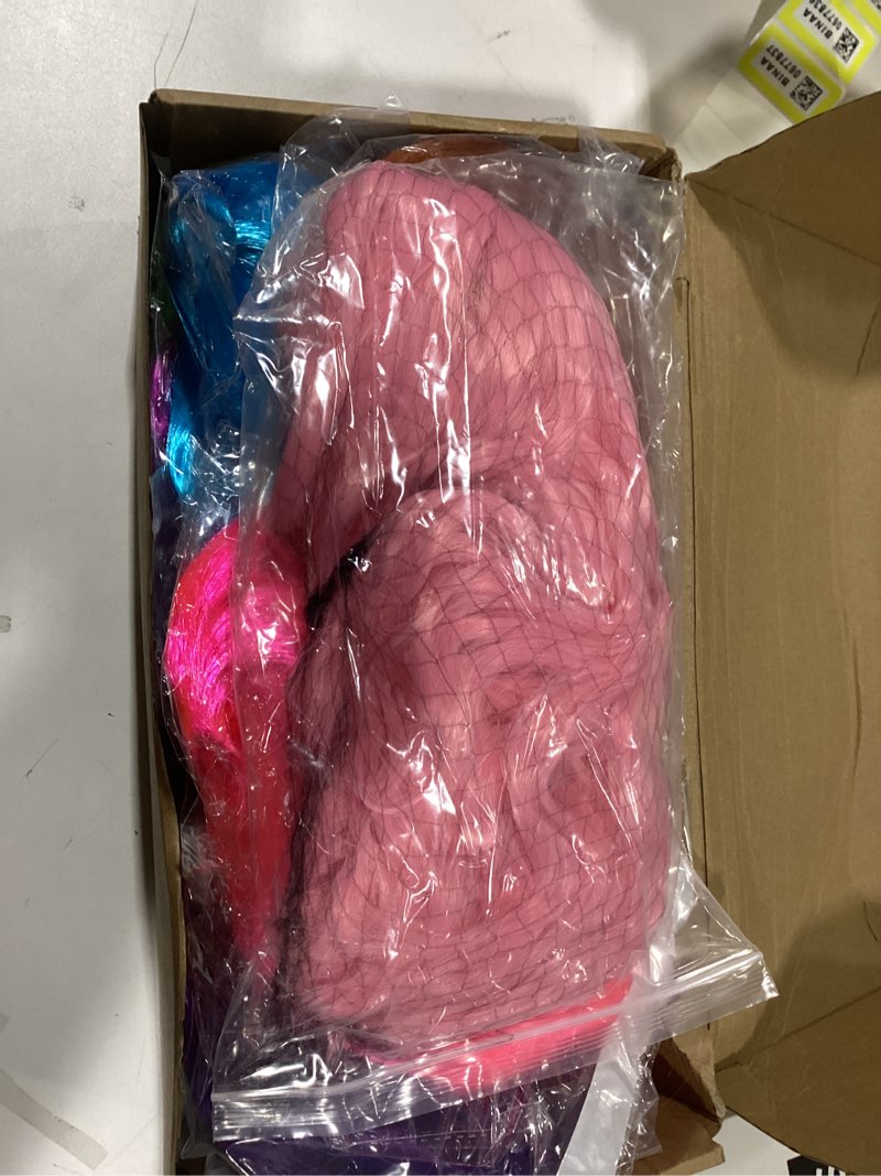 Condition photo showing As Is for 27 Pieces Colored Wigs Funky Neon Colorful Wigs with Heart Shape Sunglasses and Wig Cap for Women Cosplay Multicolor