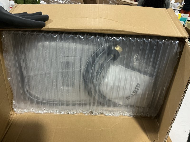 Condition photo showing Good Condition for ayleid retractable garden hose reel,1/2 in x 130 ft wall mounted hose reel, with 9- function sprayer nozzle, any length lock/slow return system/wall mounted/180°swivel bracket (gray) 130ft light gray