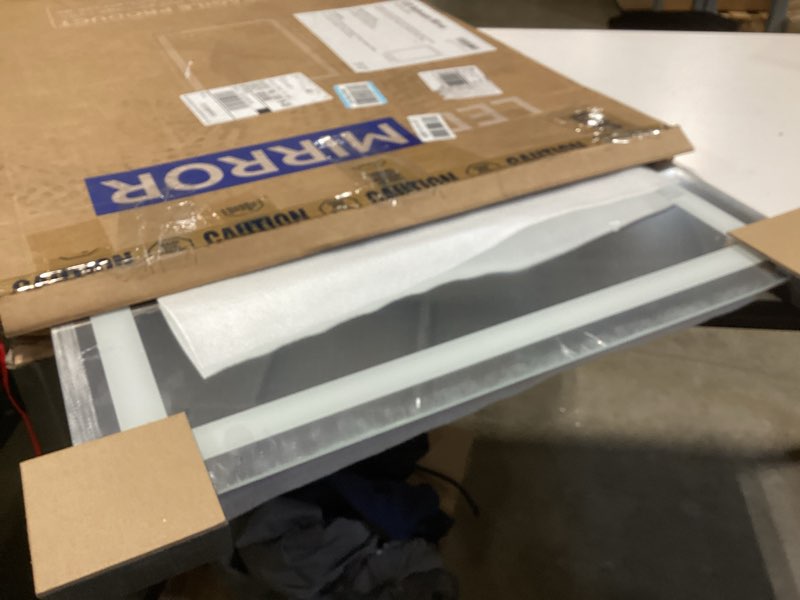 Condition photo showing Good Condition for 36"x24" led bathroom vanity mirror with lights, front and backlit wall mirror, anti fog, dimmable 3 color lighting, memory function, shatterproof glass, plug in or hardwired 3 light modes 36"l x 24"w