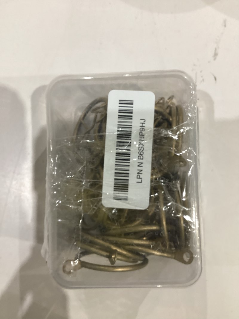 Condition photo showing As Is for hotop 30 pcs metal drapery curtain rings 0.98/1.26/1.65 inch interior diameter and 30 pcs hanging curtain drapery pin hooks for window door shower(champagne gold,42mm) champagne gold 42 mm