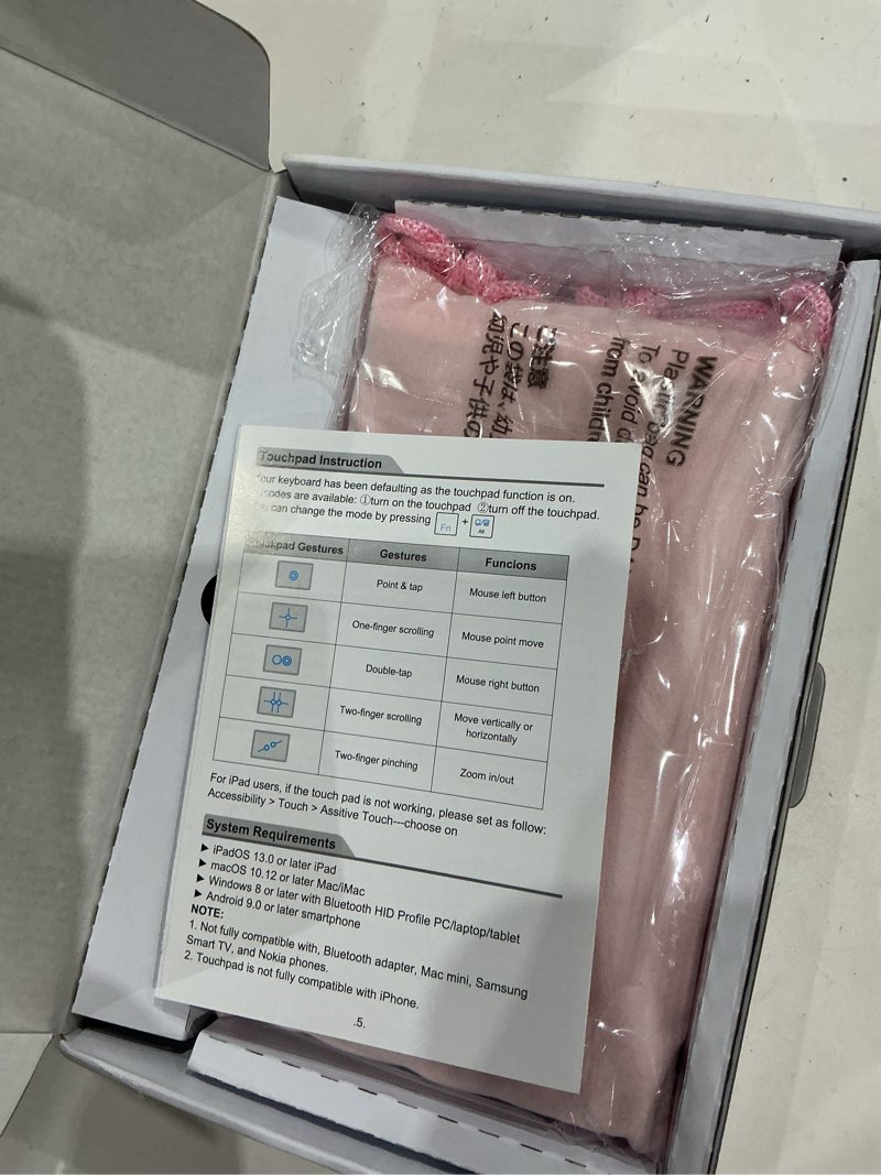 Condition photo showing Good Condition for iclever bluetooth keyboard with touchpad, foldable keyboard, metal body, gesture support, usb-c charge, pocket-size wireless for travel, ipad, iphone, android, windows, pink white