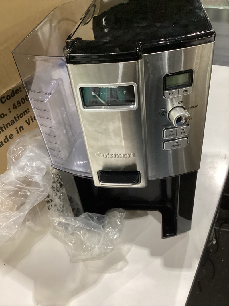 Condition photo showing As Is for cuisinart coffee maker, 12 cup programmable drip, dcc-3000p1, black modern coffeemaker, incomplete, not tested
