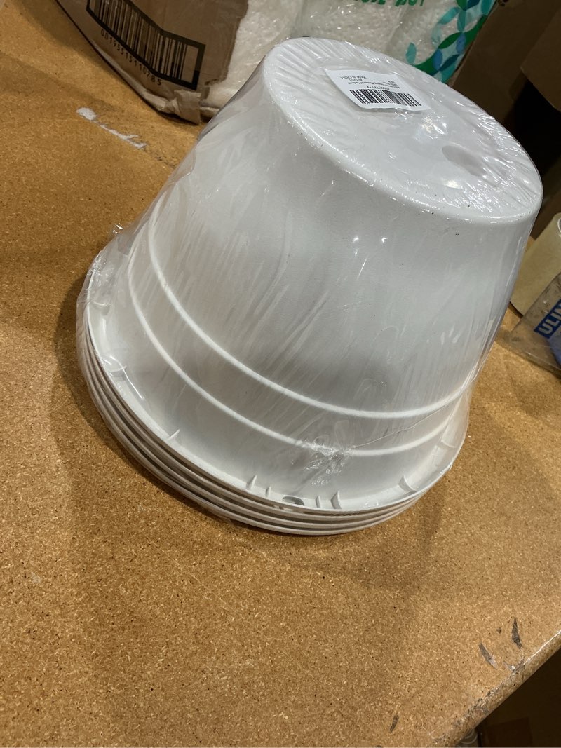 Condition photo showing New/Like New for rootrimmer hanging planters 10 inch, 4 pcs flower pots with drainage hole, self watering hanging basket for indoor outdoor plants, decor, white white 10 inch-4p