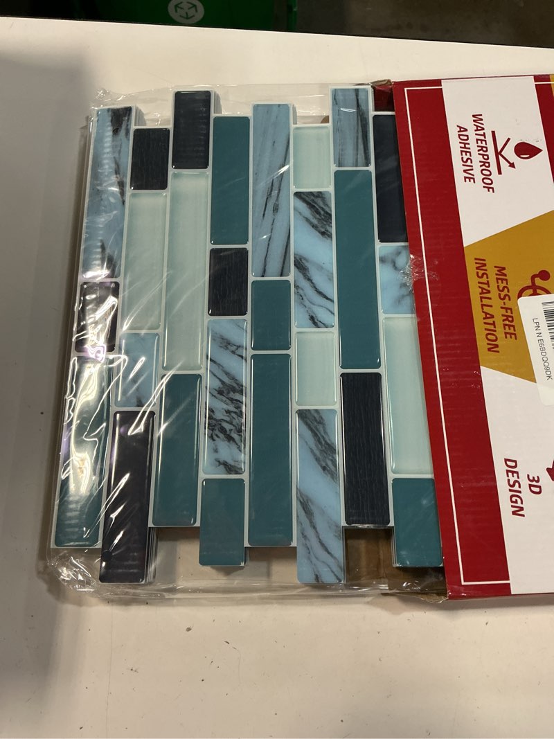 Condition photo showing Good Condition for xfasten kitchen backsplash sticky tiles 10pcs 12” x 12” w/mini cutter teal peel and stick tile backsplash for kitchen, shower, and bathroom | waterproof back splashes for kitchens peel and stick 12x12 inch gleam teal