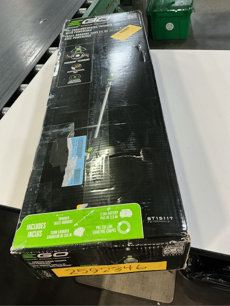 Condition photo showing As Is for ego power+ powerload st1511t 15 in. 56 v battery string trimmer kit (battery & charger) w/ telescopic shaft & 2.5 ah battery