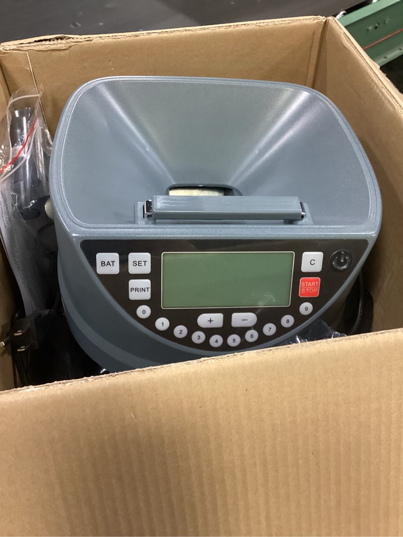 Condition photo showing As Is for Aneken Coin Counter and Sorter with TFT Display - Accurate Sorting Machine for 5 Denominations, Smooth Operation at Up to 300 Coins Per Minute, Ideal for Efficient Money Management Blue