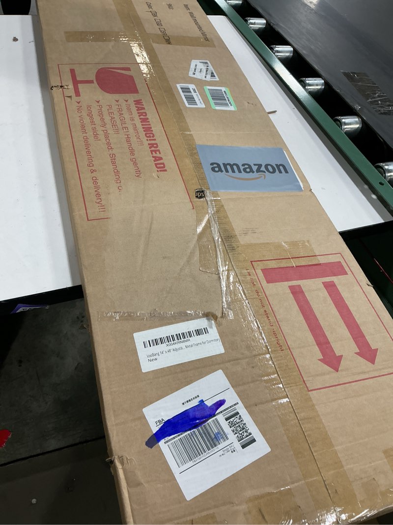 Condition photo showing Good Condition for VooBang 14"x48" Full Length Over The Door Mirror - Aluminum Alloy Frame Full Body Mirror with Height-Adjustable Hangers, Hanging Leaning Against Wall for Dorm, Black Rounded Corner-black 48"L x 14"W