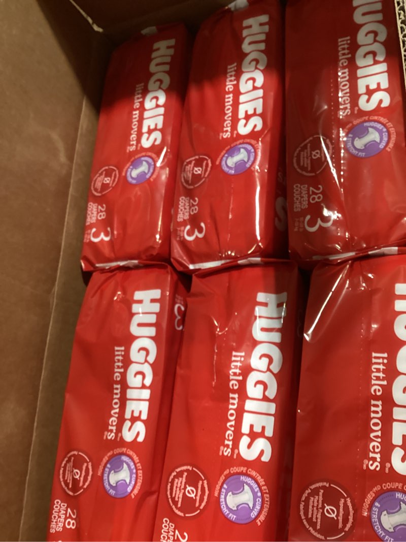 Condition photo showing New/Like New for Huggies Size 3 Diapers, Little Movers Baby Diapers, Size 3 (16-28 lbs), 168 Count (6 Packs of 28), Packaging May Vary