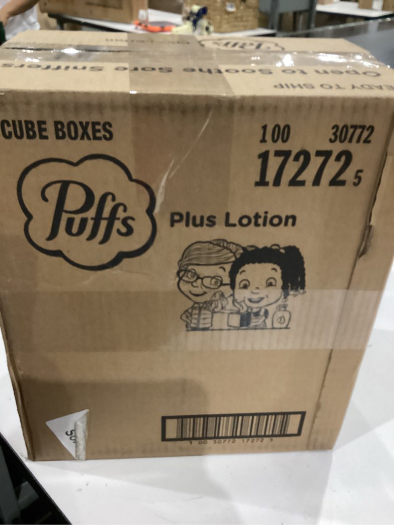 Condition photo showing New/Like New for puffs facial tissue ultra soft non-lotion, 18 cube boxes, 56 facial tissues per box, allergies and c