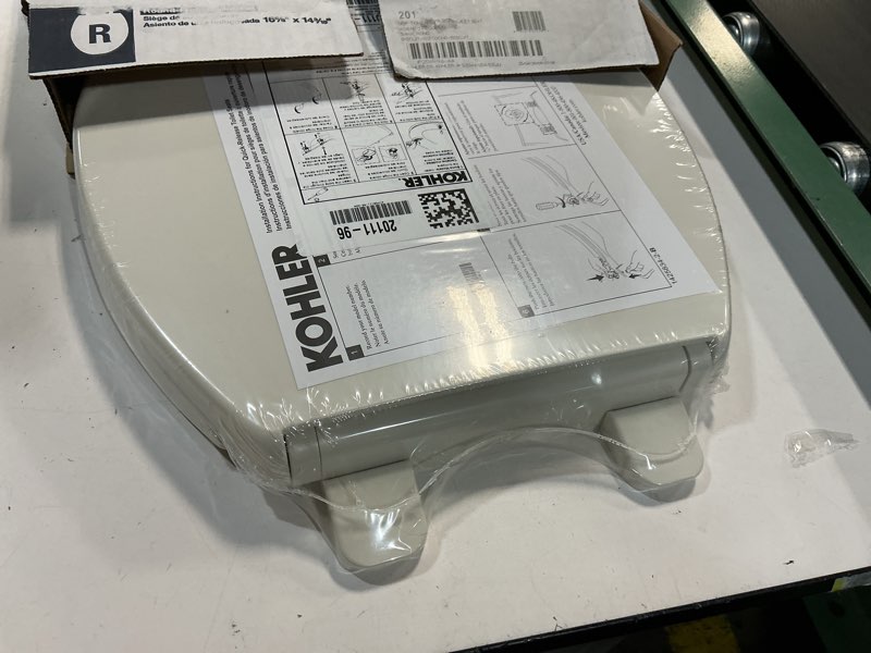 Condition photo showing New/Like New for KOHLER 20111-96 Brevia, Slow Close Toilet Seat, Round Toilet Seat, Grip-Tight Bumpers Quick-Attach Hardware, Biscuit Biscuit Round Quiet-Close