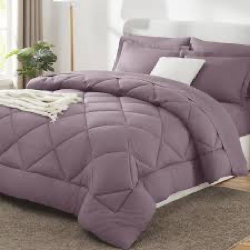 CozyLux King Size Comforter Set Dusty Purple - 7 Pieces Bed in a Bag King, Soft Bed Set for All Seas