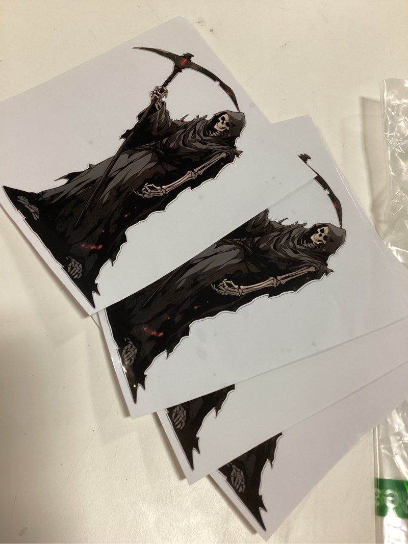 Condition photo showing Good Condition for Halloween Spooky Scythe Skull Design Car Sticker (4 pack)