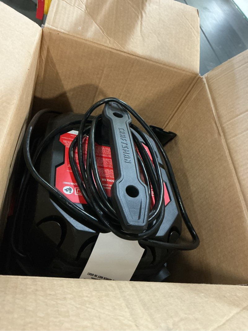 Condition photo showing As Is for craftsman 3-gallon 3 hp corded wet/dry shop vacuum with accessories included