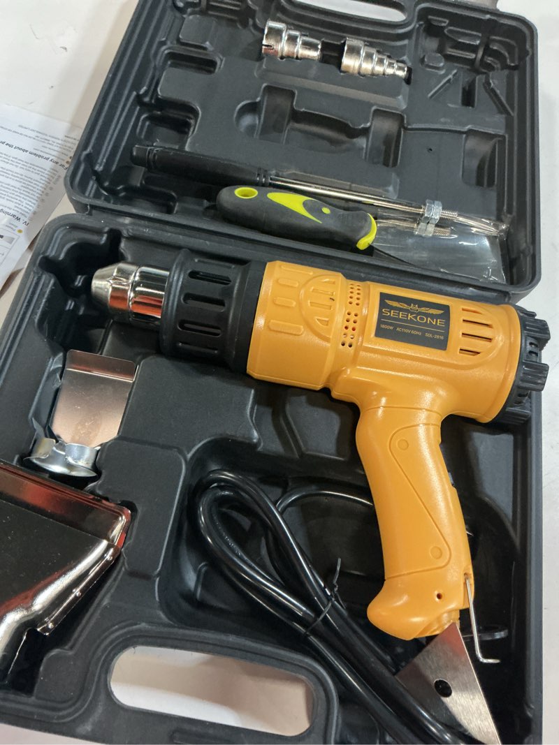 Condition photo showing New/Like New for seekone heat gun 1800w heavy duty hot air gun kit with carry case variable temperature control 122?-1112??50?- 600?? overload protection with 4 nozzles for crafts, shrinking pvc, stripping paint
