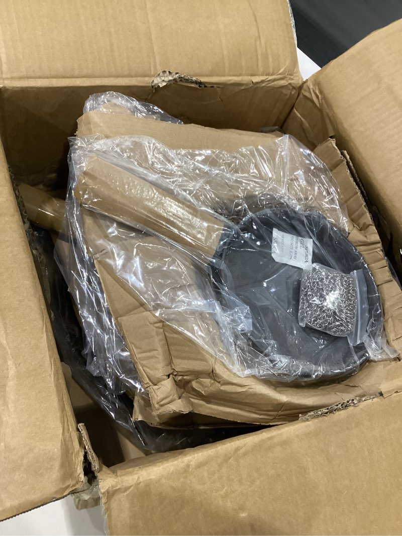 Condition photo showing New/Like New for Bruntmor 8 Piece Cast Iron Cookware Set - Pre-Seasoned Pots and Pans Set with Cast Iron Skillets, Grill Pan, Dutch Oven, Pizza Pan, and Scrubber - Heavy Duty Cooking for Home Kitchen or Camping