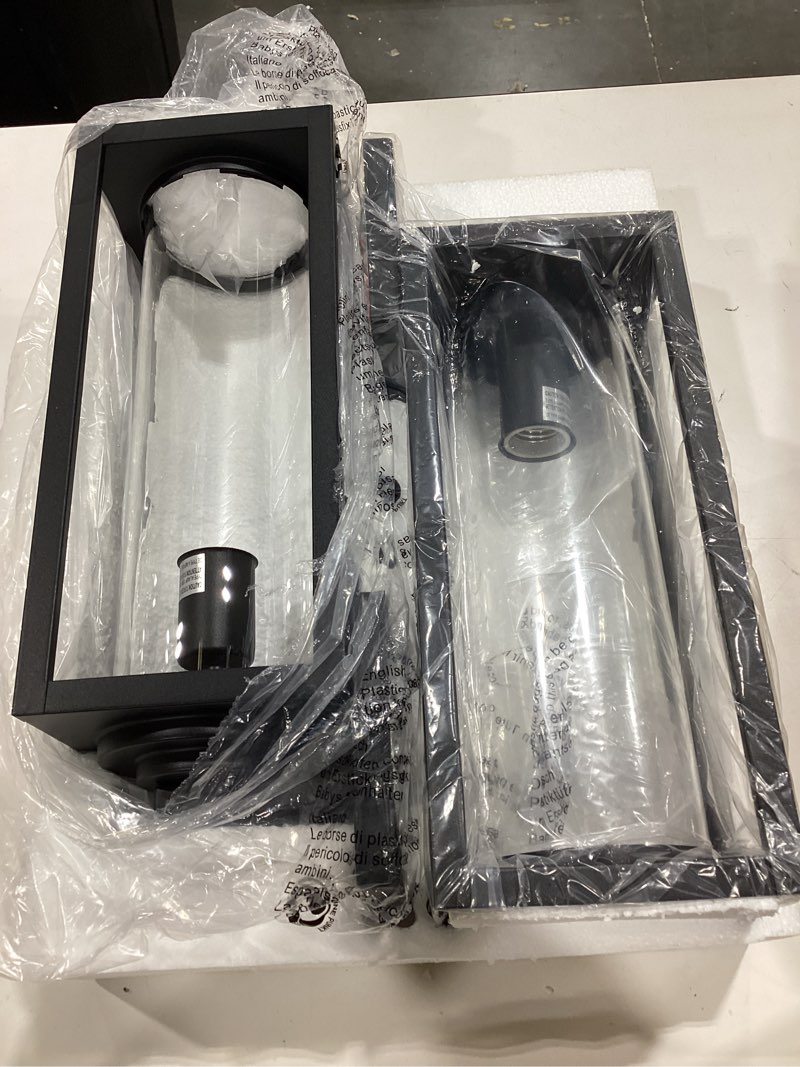 Condition photo showing Good Condition for filiyano 16inch large outdoor wall lights - 2 packs modern black exterior light fixture with clear glass shade, waterproof porch lighting for house, farmhouse sconces lantern for front door, garage black (sensor-free) 16 inch