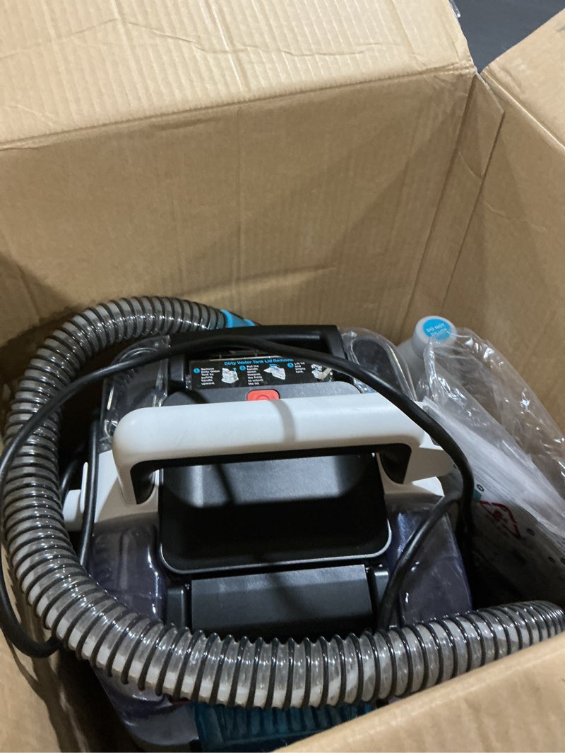 Condition photo showing As Is for Shark StainStriker Portable Carpet, Upholstery & Area Rug Cleaner with Pet Mess Tool, Stain & Odor Remover, Perfect for Car Interiors, Includes 3 Cleaning Tools & Cleaning Solution, White, PX201