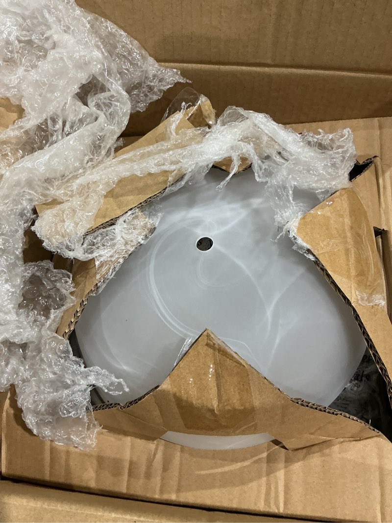 Condition photo showing As Is for kichler 2-light flush mount ceiling lighting in brushed nickle with alabaster glass for bedroom, living room, kitchen and hallway, (13.25" dia x 5.25" h) 30 watts, 8109ni 13.25" transitional