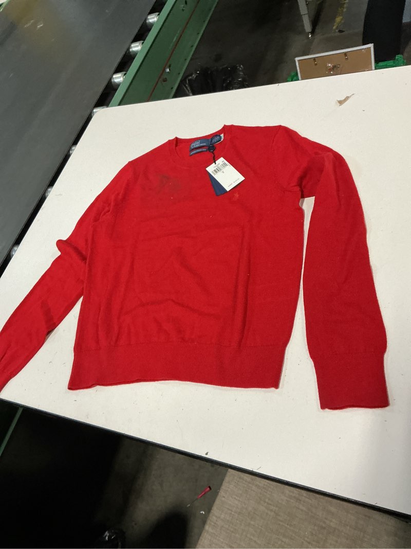 Condition photo showing Good Condition for ((Similar Sz S)RALPH LAUREN Women's Crewneck Cable Knit Pony Logo Sweater Large Rl Red