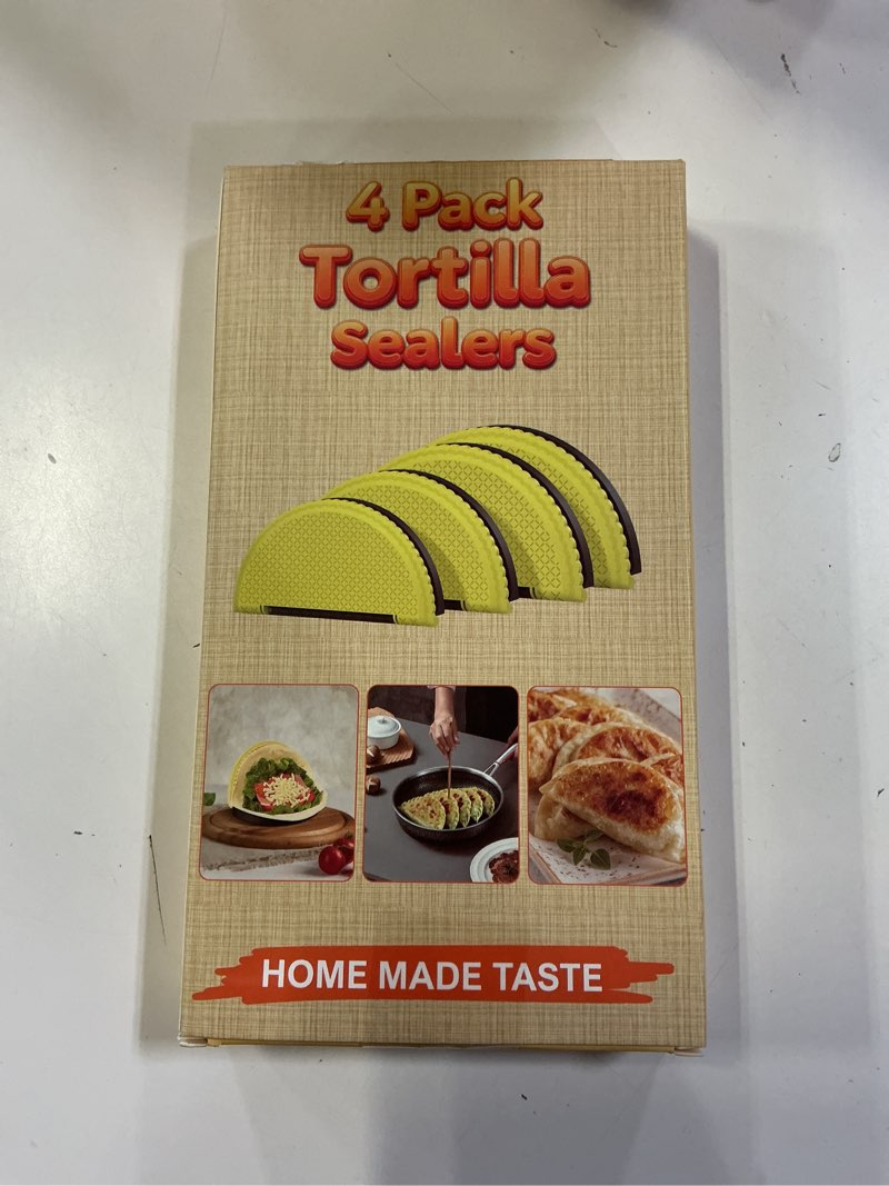 Condition photo showing New/Like New for tortilla sealer crimper press - 4pcs quesadilla maker for 10"+8"+6"+4" flour tortillas |make sealed taco,quesadilla,empanada,burrito,dumpling,sandwich,bpa-free dishwasher safe (grey yellow)