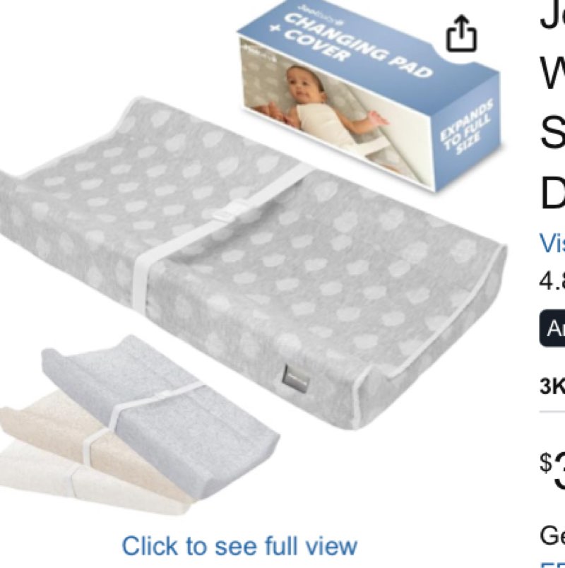 Jool Baby Soft Changing Pad + Washable Cover, Non-Slip - Fits Standard Changing Tables & Dressers (Gray