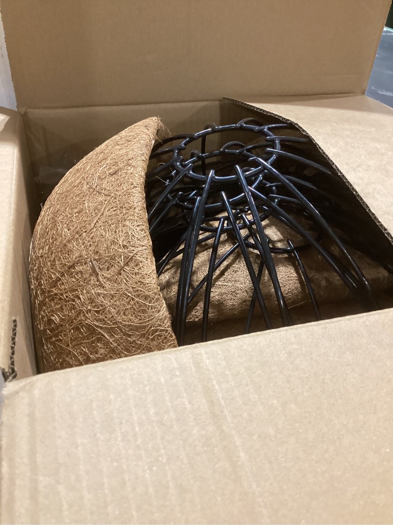 Condition photo showing Good Condition for 12 inch metal hanging baskets for plants outdoor 4 pack round metal wire hanging basket planter with coco fiber liners chain round wire plant holder for garden, patio, deck, porch plants flower potss 12 inch flower border