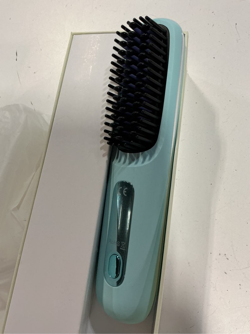 Condition photo showing As Is for go brush pro,2026 new cordless straight hair brush, portable scald-proof mini straight hair comb with three temperature settings and led display screen, quickly heating travel hair brush (dark blue)