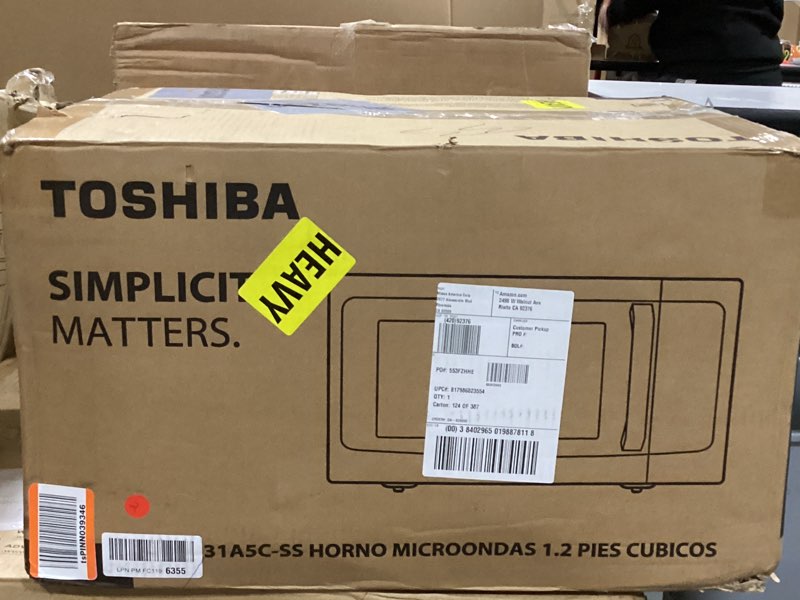 Condition photo showing As Is for TOSHIBA EM131A5C-SS Countertop Microwave Ovens 1.2 Cu Ft with 12.4" Removable Turntable Smart Humidity Sensor, 12 Auto Menus Mute Function ECO Mode Easy Clean Interior, 1000W, Silver 1.2 Cu.Ft.-Silver