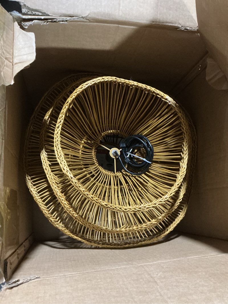 Condition photo showing Good Condition for arturesthome 19.68" boho coastal rattan pendant light multi-level woven rattan chandelier wicker ceiling light pendant lampshade for dining room hallway foyer 19.68"*17.68"