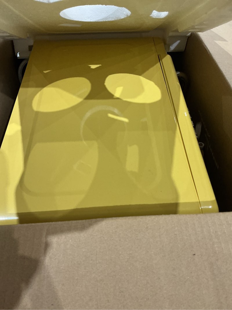 Condition photo showing As Is for nostalgia nrmo7yw6a retro compact countertop microwave oven, 0.7 cu. ft. 700-watts with led digital display, child lock, easy clean interior, yellow retro classic 0.7 cu. ft. yellow