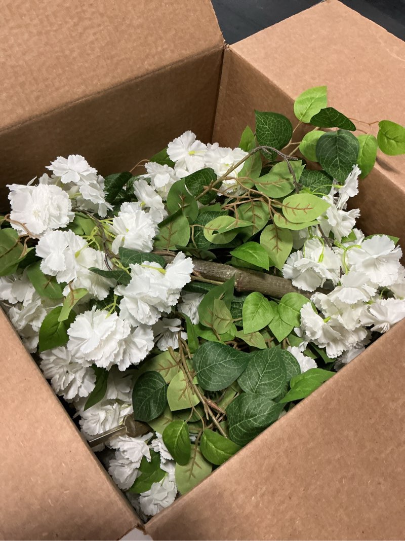 Condition photo showing As Is for daifunli 2 pcs 5 ft artificial cherry blossom tree spring lifelike decorative cherry blossom plant in pot fake floral blooming for indoor outdoor home office porch patio wedding decorations(white)