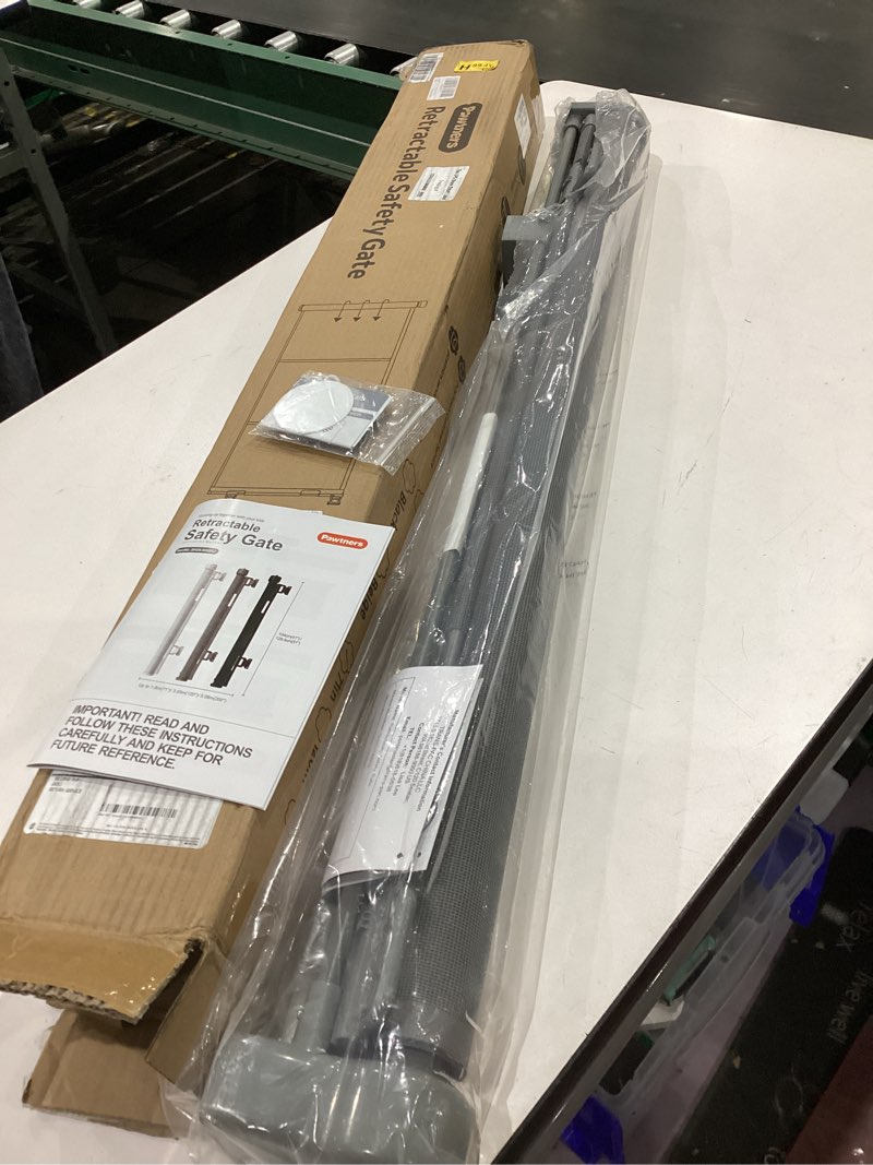 Condition photo showing Good Condition for upgrade 71" retractable baby gates with reinforced strips, 41" tall retractable gate indoor for baby and pet, outdoor dog gates for stairs, doorways, hallways-grey 41" tall x 71" wide