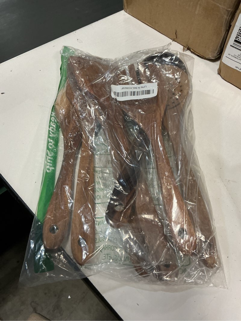 Condition photo showing Good Condition for wooden spoons for cooking - 7 pieces wooden kitchen utensils set, smooth natural teak wood utensil set, nonstick heat-resistant cooking utensils - lightweight & sturdy, wooden spatula for cooking