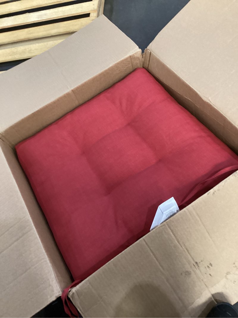 Condition photo showing Good Condition for arden outdoor plush modern tufted blowfill deep seat set, 24 in x 24 in, weather-proof, rain-proof, fade resistant patio cushion, ultra cozy ruby red leala | modern tuft, plush comfort, sofa, couch, conversation set, rain-proof, fade resistant, ultra cozy, mold and mildew resistant