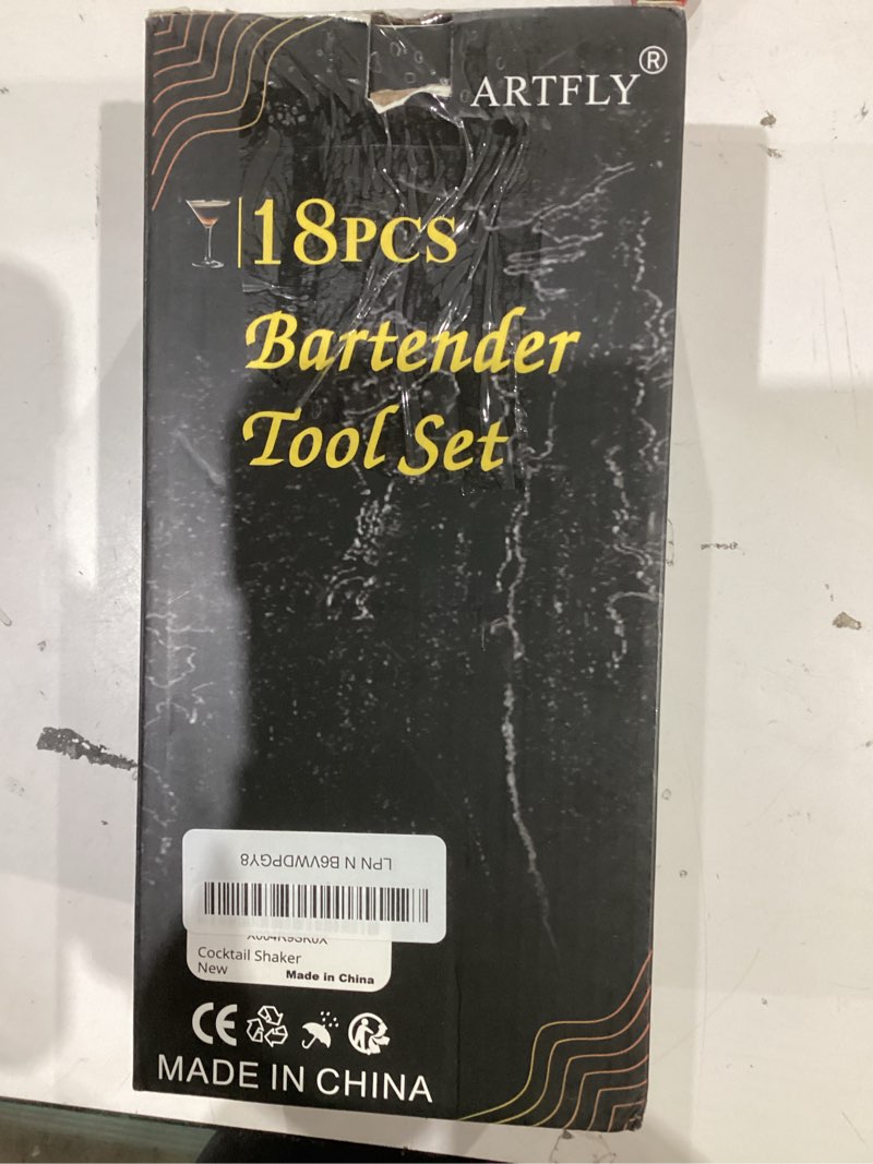 Condition photo showing New/Like New for 18-piece professional cocktail shaker set and bartender kit with stand, stainless steel bar tools gift set with muddler, jigger, mixing spoon for home bar and mixology